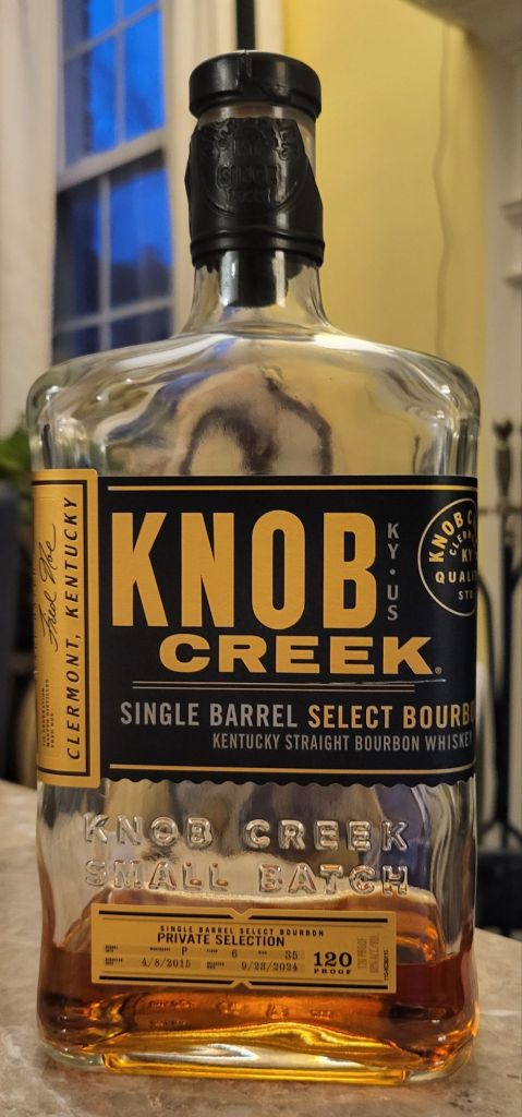 Bottle of Knob Creek Single Barrel, Holiday Market selection.